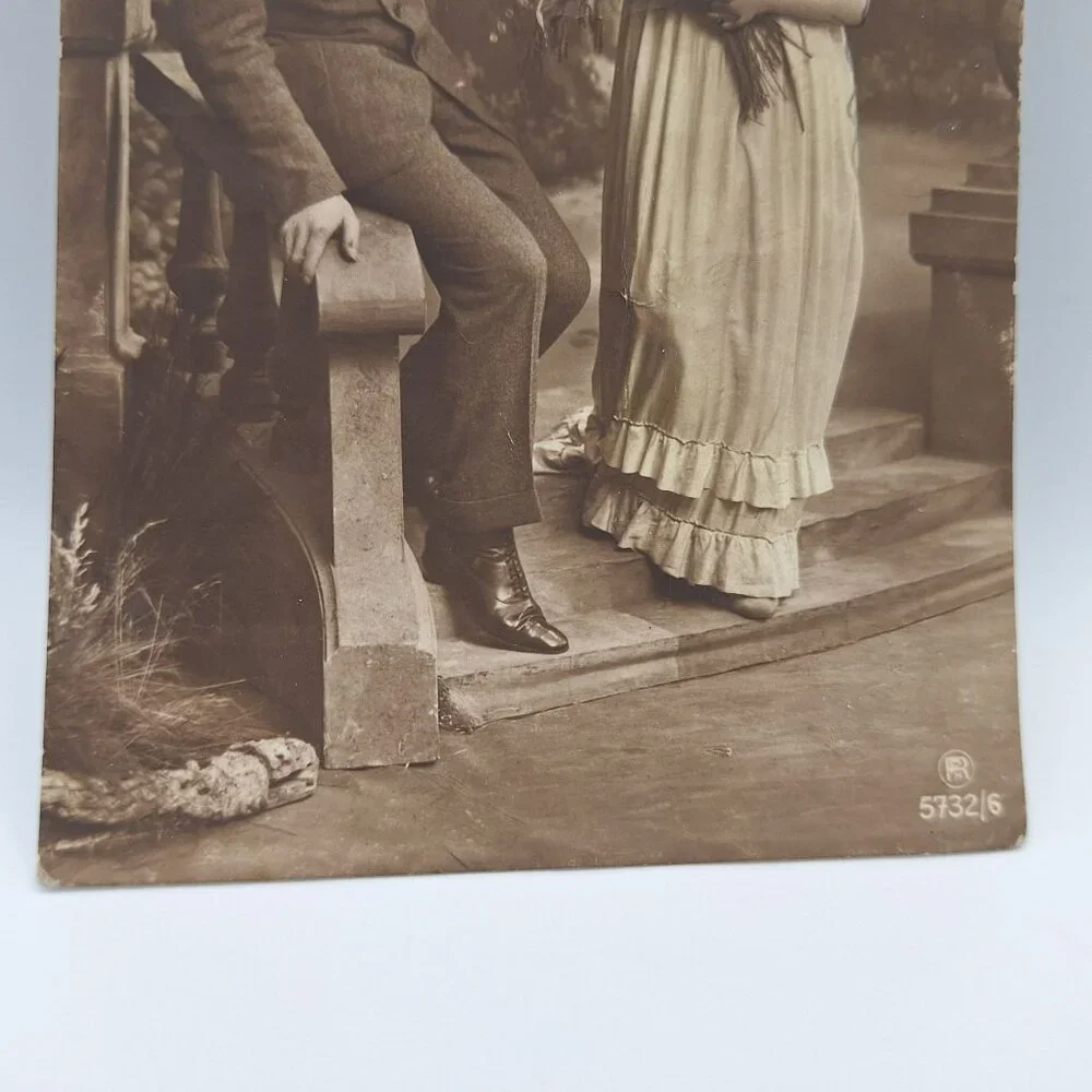 Antique Romantic Postcard Couple Scene Sepia Tone Handwritten Message‎ Ephemera